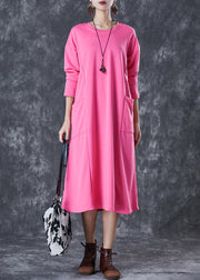 Cute Pink Oversized Pockets Cotton Long Dress Fall