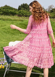 Cute Pink Peter Pan Collar Embroidered Floral Tulle Long Dresses Summer