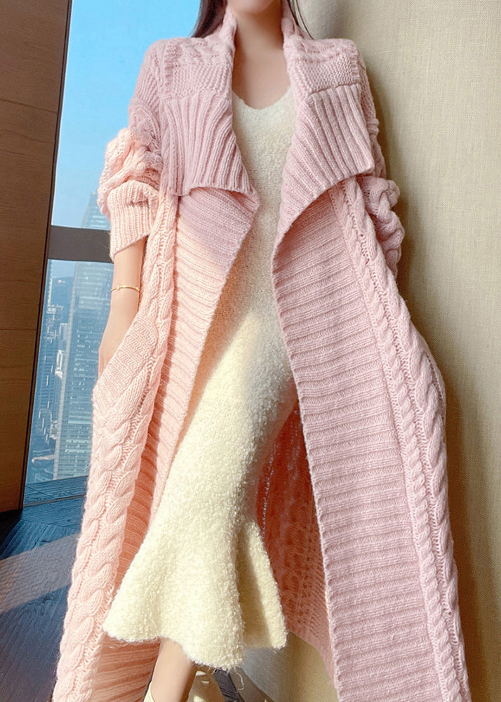 Cute Pink Peter Pan Collar Long Wool Knit Cardigan Winter