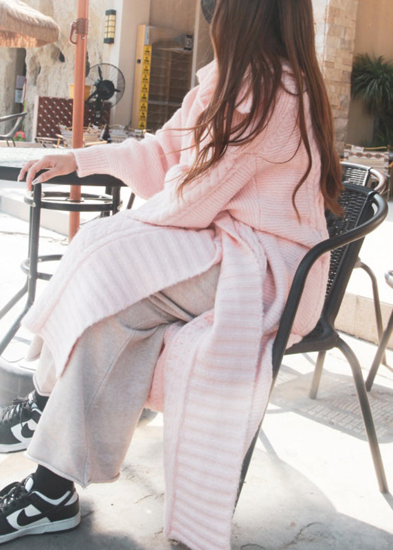 Cute Pink Peter Pan Collar Long Wool Knit Cardigan Winter