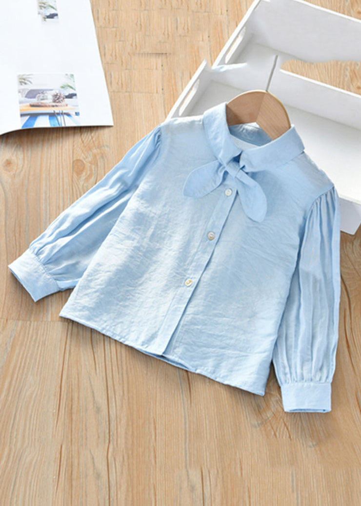 Cute Pink Peter Pan Collar Patchwork Button Kids Shirt Long Sleeve