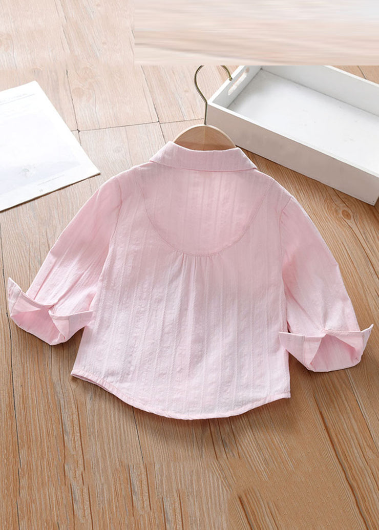 Cute Pink Peter Pan Collar Patchwork Button Kids Shirt Long Sleeve