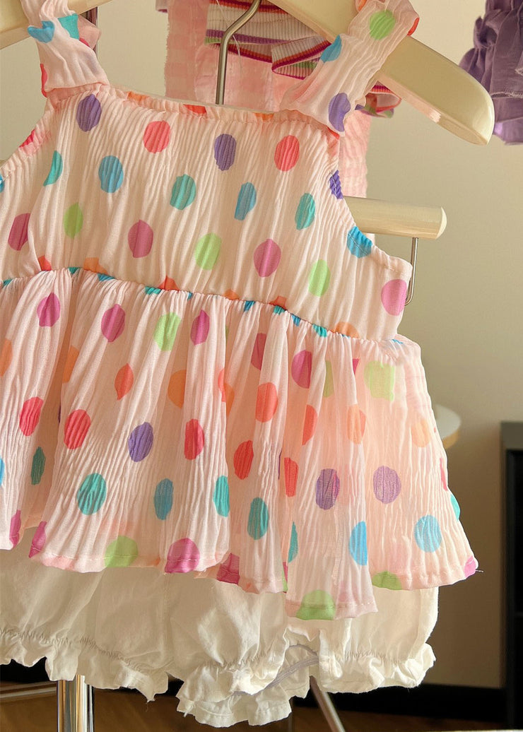 Cute Pink Print Patchwork Chiffon Baby Girls Two Pieces Set Summer