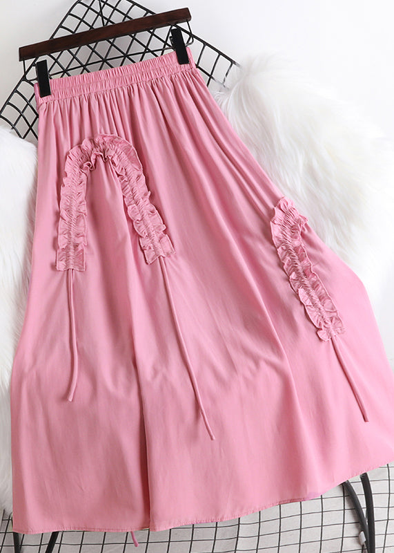 Cute Pink Ruffled Cinched Elastic Waist A Line Skirt Summer