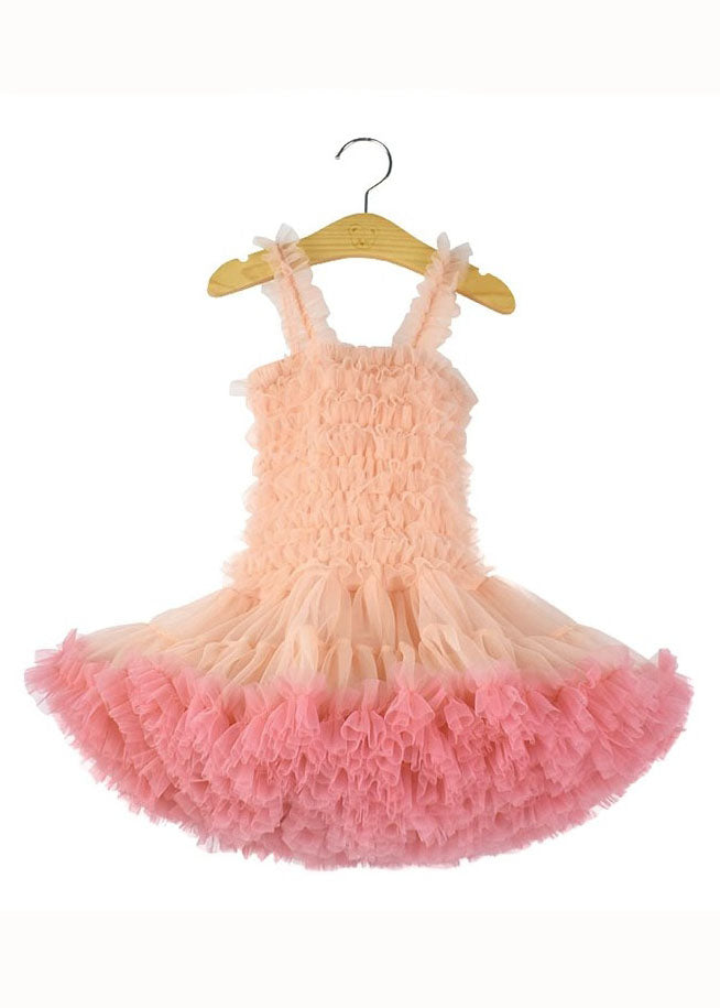 Cute Pink Ruffles Layered Patchwork Tulle Baby Girls Princess Dress Summer