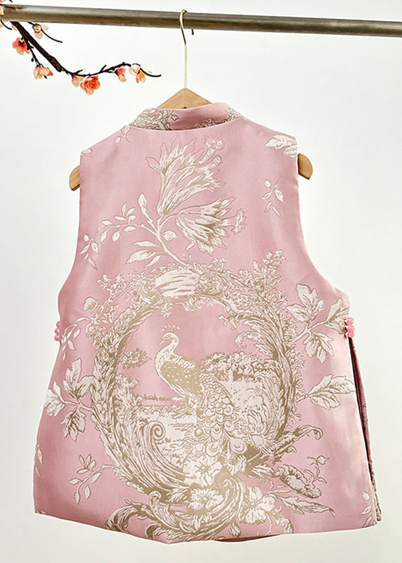 Cute Pink Stand Collar Embroidered Nail Bead Side Open Waistcoat Fall