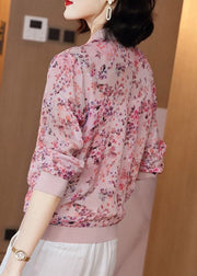 Cute Pink Zipper Print Chiffon Sunscre Coat Long Sleeve