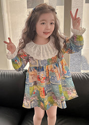 Cute Print Patchwork Kids Vacation Mid Dresses Fall