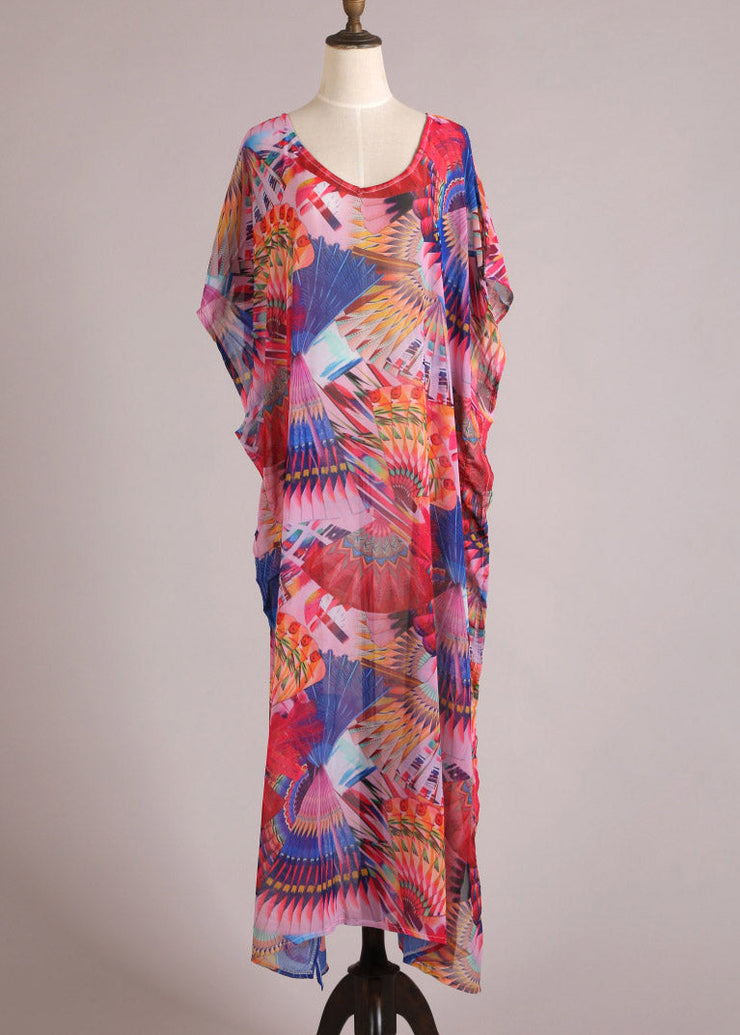 Cute Print Side Open Chiffon Long Beach Dresses Summer