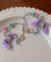 Cute Purple Alloy Zircon Knit Butterfly Hoop Earrings