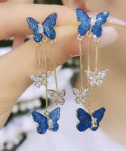 Cute Purple lloy Zircon Crystal Butterfly Tassel Drop Earrings