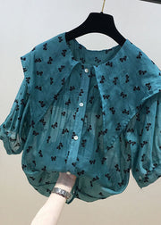 Cute Red Peter Pan Collar Print Chiffon Shirts Tops Summer