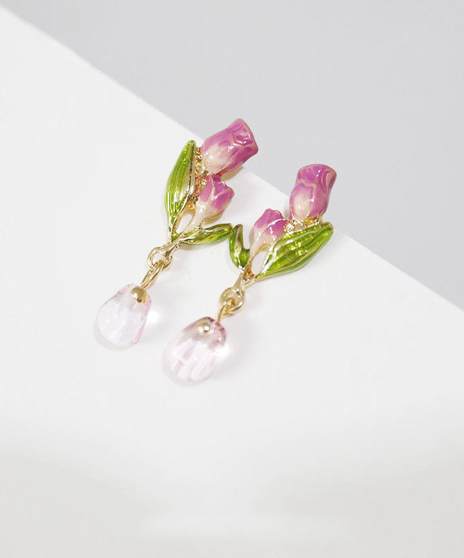 Cute Style Tulips Metal Crystal Drop Earrings