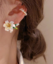 Cute White Alloy Floral Glazed Enamel Stud Earrings