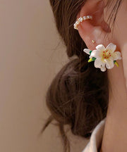 Cute White Alloy Floral Glazed Enamel Stud Earrings