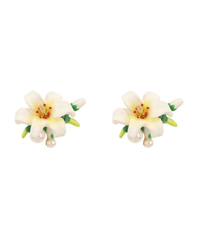 Cute White Alloy Floral Glazed Enamel Stud Earrings