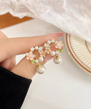 Cute White Copper Alloy Floral Pearl Drop Earrings