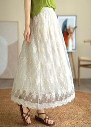 Cute White Embroidered Floral Lace Patchwork Tulle Pleated Skirt Summer