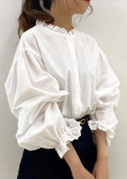 Cute White Lace Ruffled Patchwork Cotton Shirt Top Spring