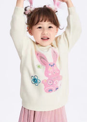 Cute White O-Neck Patchwork Cotton Knit Kids Sweaters Winter