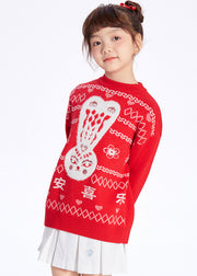 Cute White O-Neck Patchwork Cotton Knit Kids Sweaters Winter