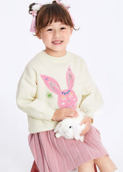 Cute White O-Neck Patchwork Cotton Knit Kids Sweaters Winter