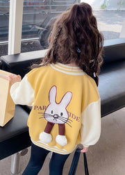 Cute Yellow O-Neck Print Button Kids Coats Fall