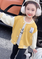 Cute Yellow O-Neck Print Button Kids Coats Fall