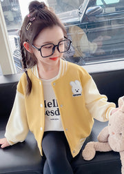 Cute Yellow O-Neck Print Button Kids Coats Fall