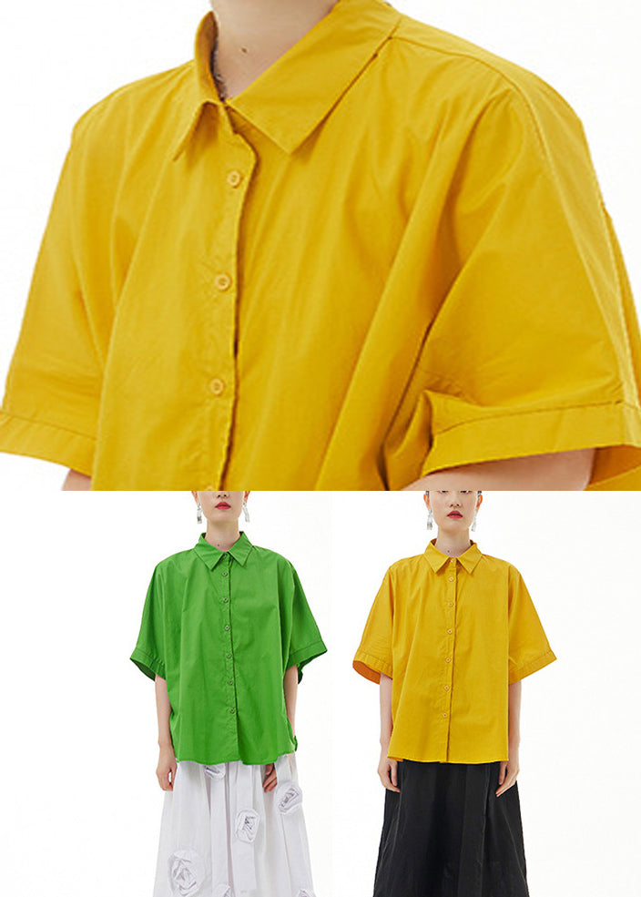 Cute Yellow Peter Pan Collar Solid Cotton Shirt Summer