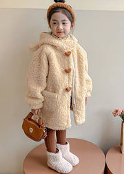 Cute Yellow Pockets Zippered Kids Hoodie Faux Fur Coat Winter