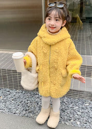 Cute Yellow Zippered Patchwork Kids Faux Fur Long Coat Winter