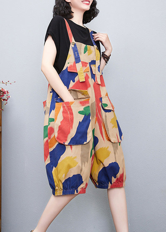 DIY Apricot Slash Neck Print High Waist Jumpsuit Summer