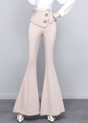 DIY Beige Button Solid High Waist Draping Bell Bottomed Trousers Spring