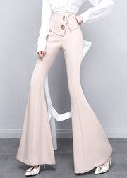 DIY Beige Button Solid High Waist Draping Bell Bottomed Trousers Spring