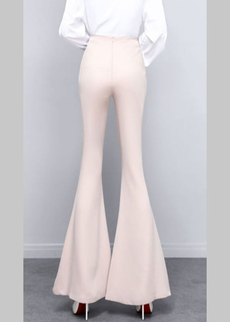 DIY Beige Button Solid High Waist Draping Bell Bottomed Trousers Spring