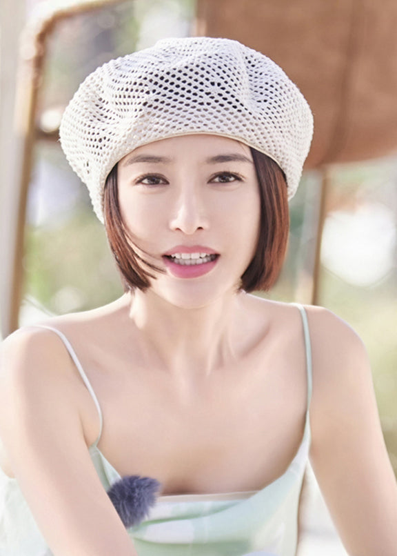 DIY Beige Hollow Out Cotton Blended Beret Hat