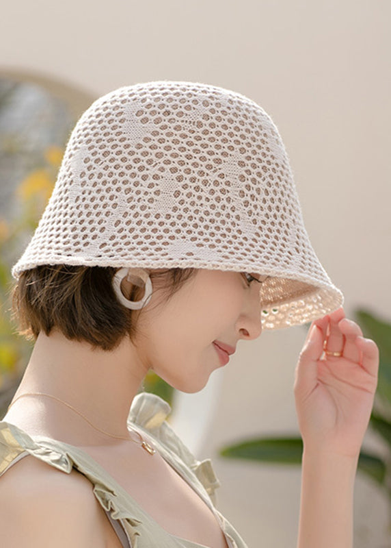 DIY Beige Hollow Out Straw Woven Bucket Hat