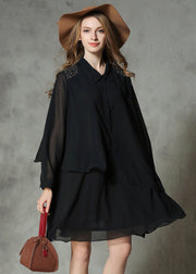 DIY Black Asymmetrical Design Rivet Chiffon A Line Dresses Spring