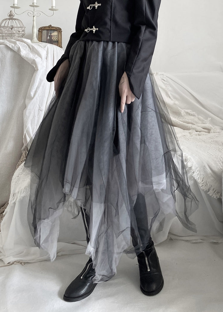 DIY Black Asymmetrical Wrinkled Solid Tulle A Line Skirt Fall