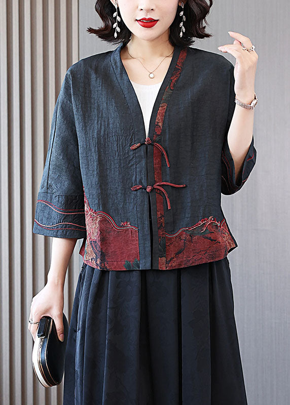 DIY Black Embroideried Tasseled Patchwork Silk Coats Spring