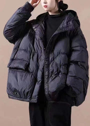 DIY Black Hooded Zip Up Drawstring Duck Down Down Coat Winter