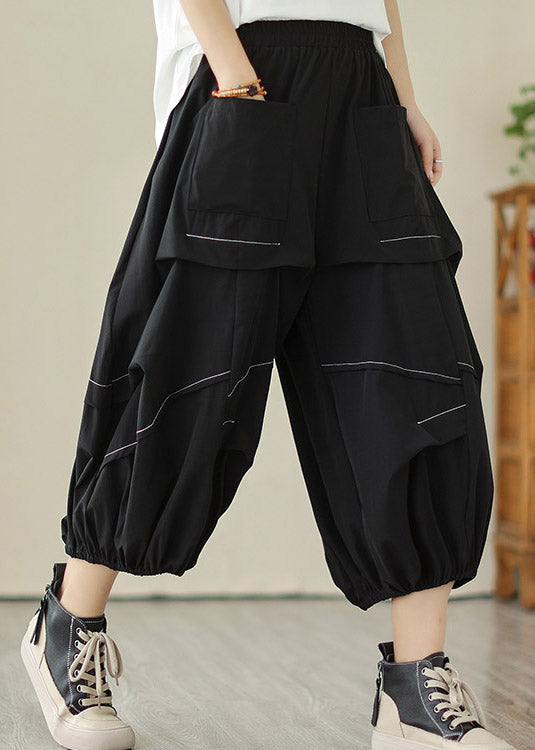 DIY Black Patchwork Solid Lantern Pants Summer