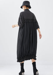 DIY Black Stand Collar Ruffled Cotton Vacation Dresses Fall