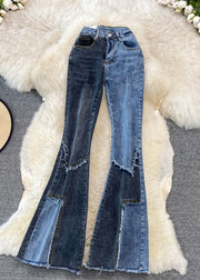 DIY Blue High Waist Button Draping Long Jeans Spring