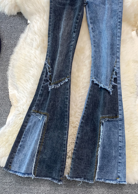 DIY Blue High Waist Button Draping Long Jeans Spring