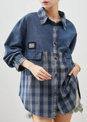 DIY Blue Oversized Patchwork Plaid Denim Coats Spring