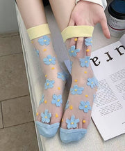 DIY Floral Jacquard Sheer Mesh Mid Calf Socks