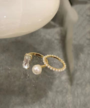 DIY Gold Rings Sterling Silver Alloy Pearl Rings Two Piece Set