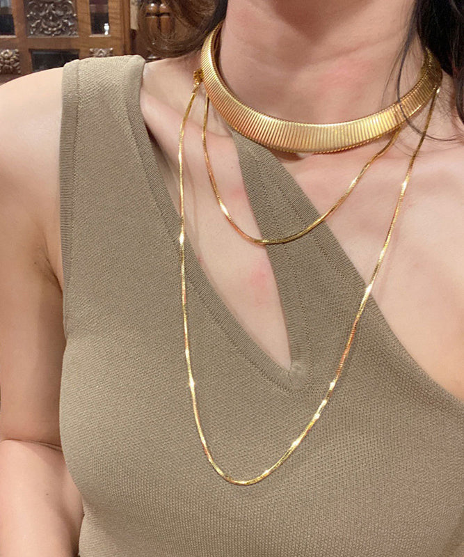 DIY Gold Stainless Steel Bilayer Sweater Necklace